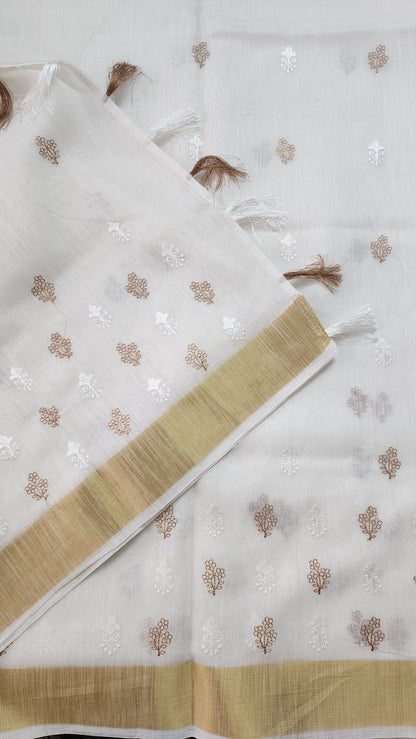 Chanderi cotton gold and white embroidery | design2 | CC101