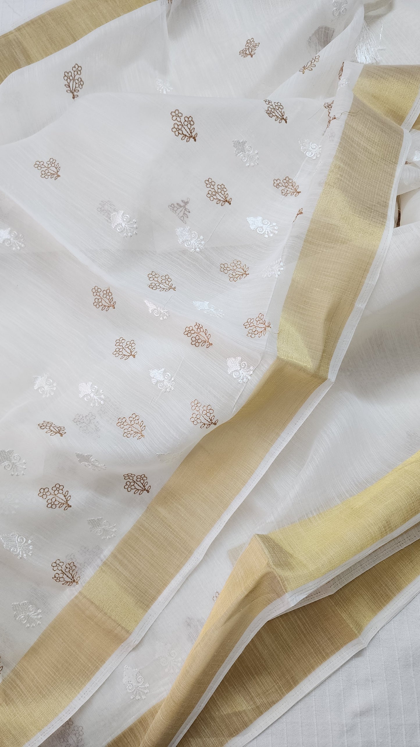 Chanderi cotton gold and white embroidery | design2 | CC101