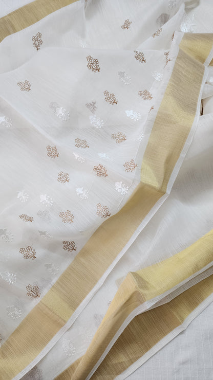Chanderi cotton gold and white embroidery | design2 | CC101