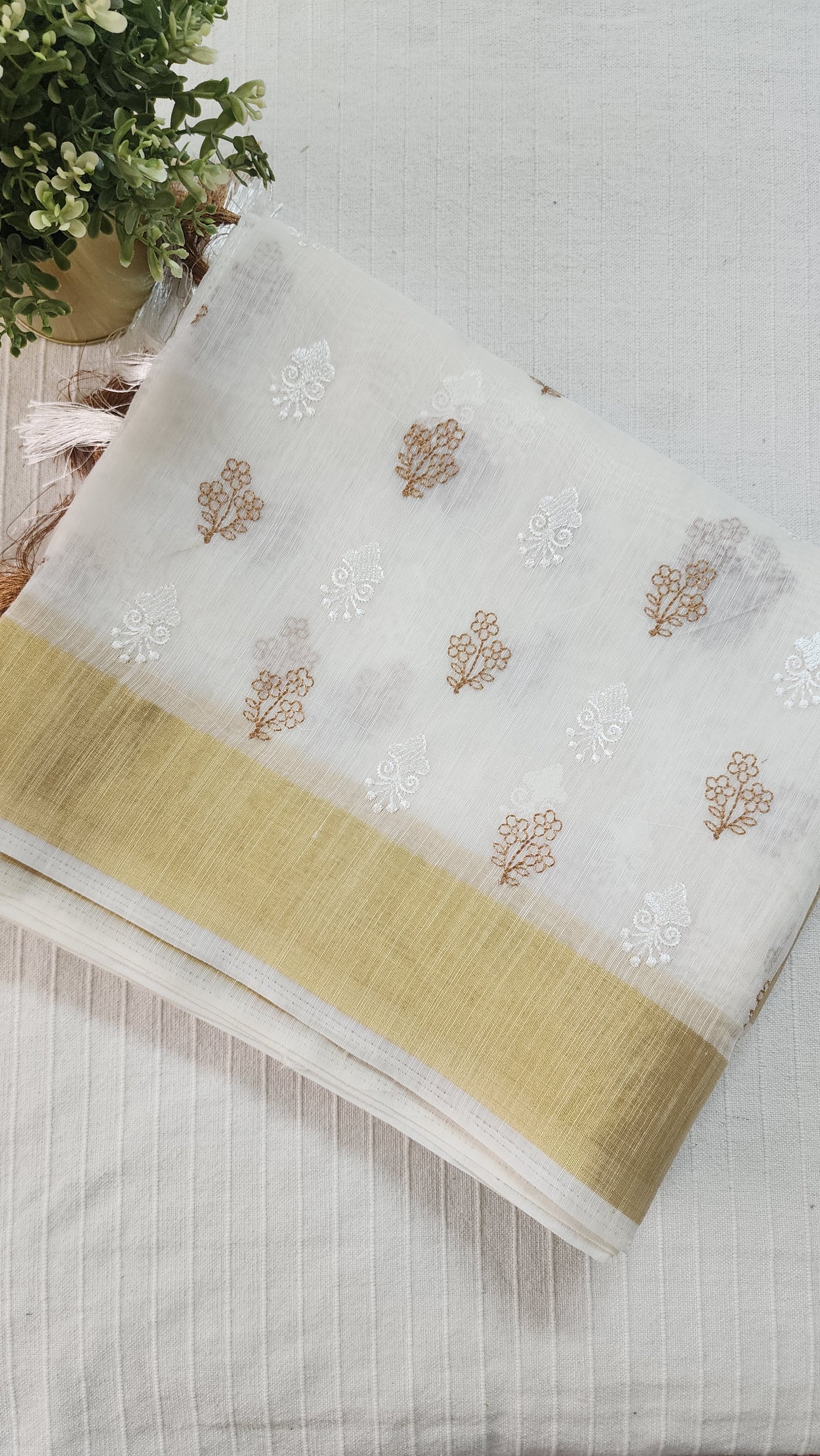 Chanderi cotton gold and white embroidery | design2 | CC101