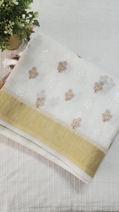 Chanderi cotton gold and white embroidery | design2 | CC101
