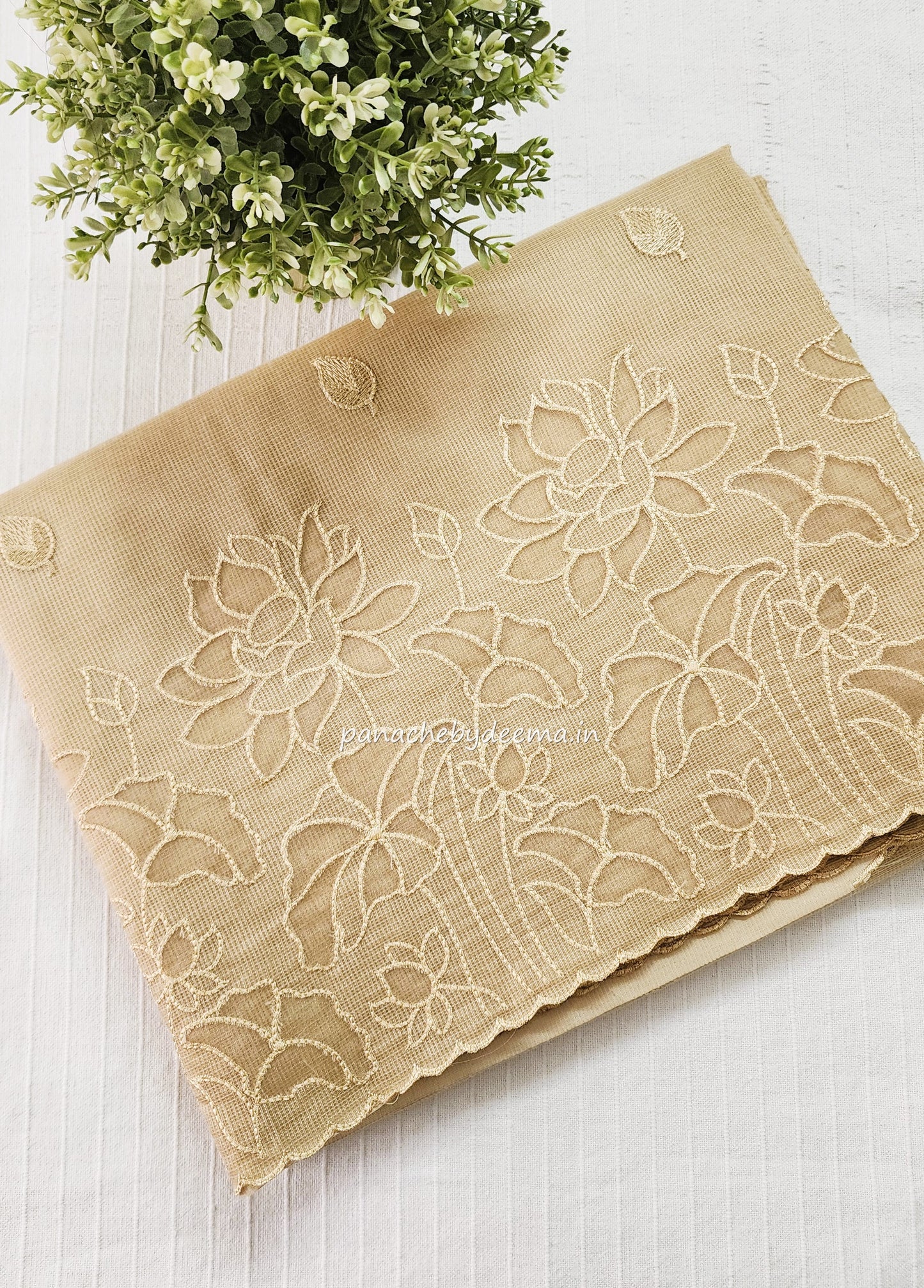 Kota applique saree with scalloped borders | Sand| KAP4