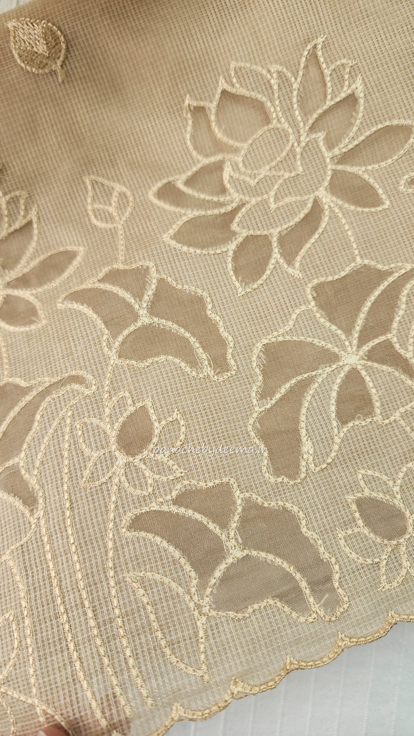 Kota applique saree with scalloped borders | Sand| KAP4