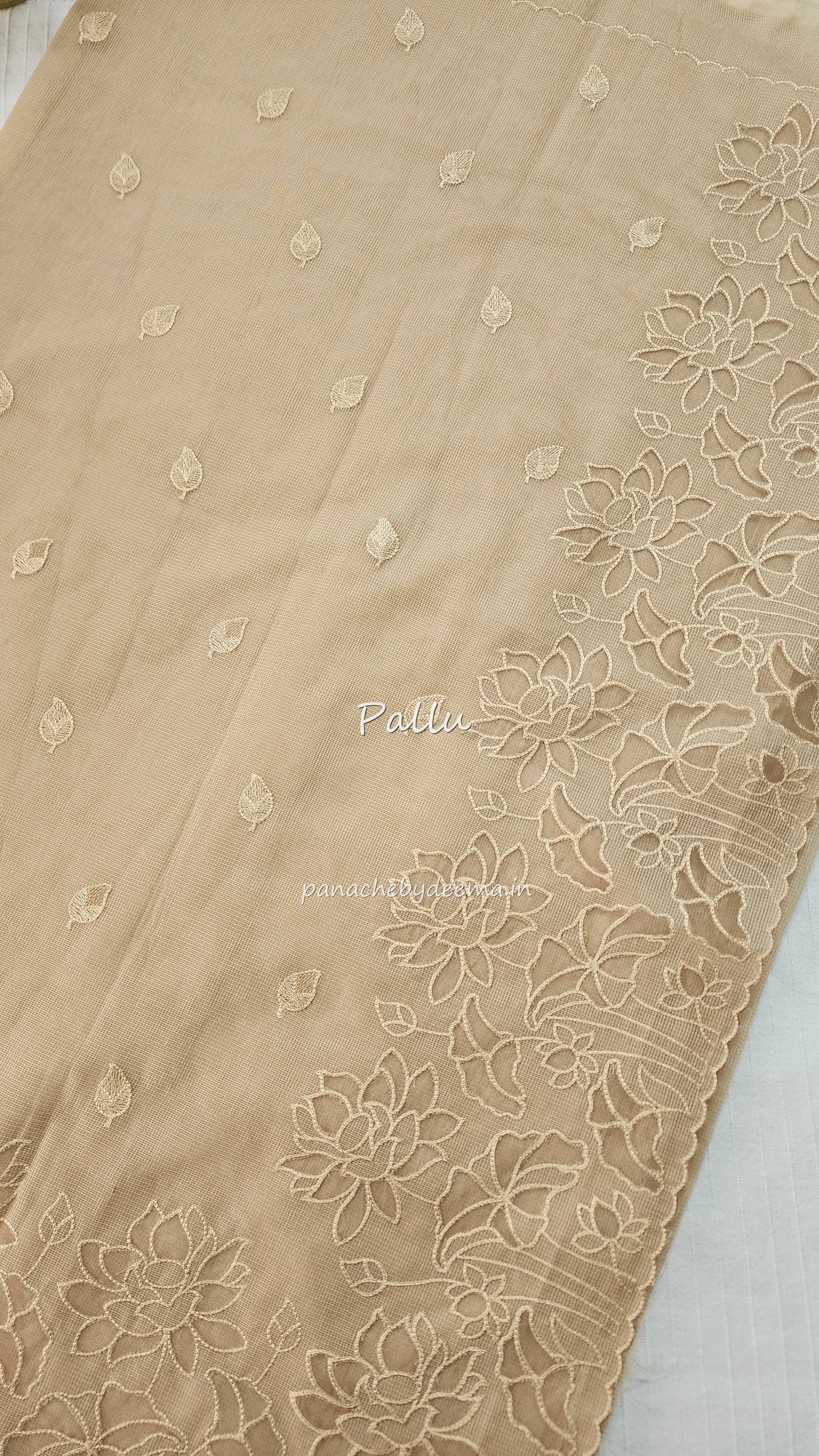 Kota applique saree with scalloped borders | Sand| KAP4