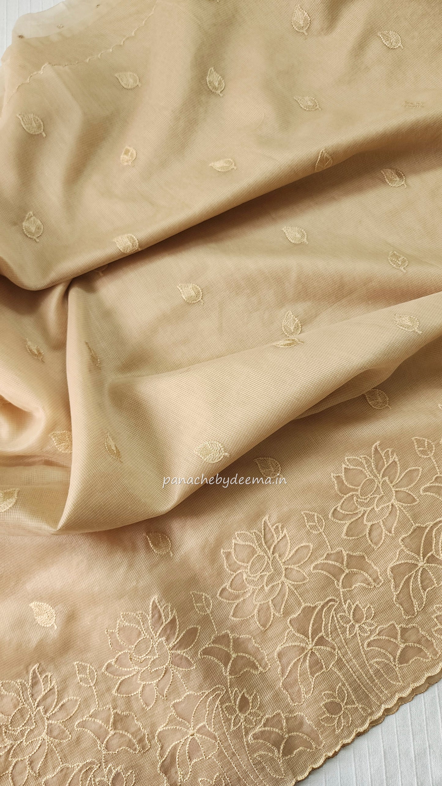 Kota applique saree with scalloped borders | Sand| KAP4