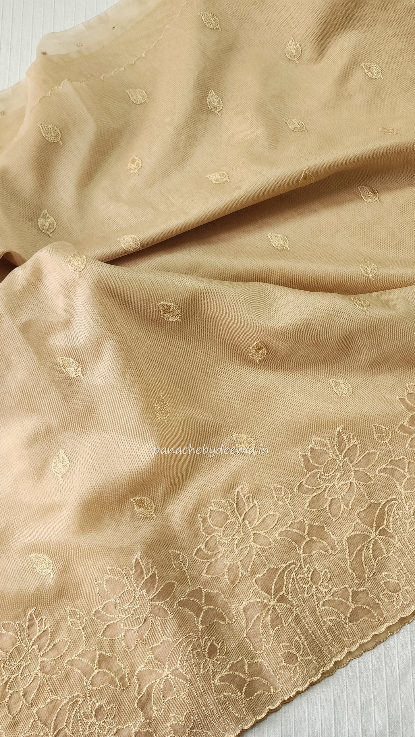 Kota applique saree with scalloped borders | Sand| KAP4