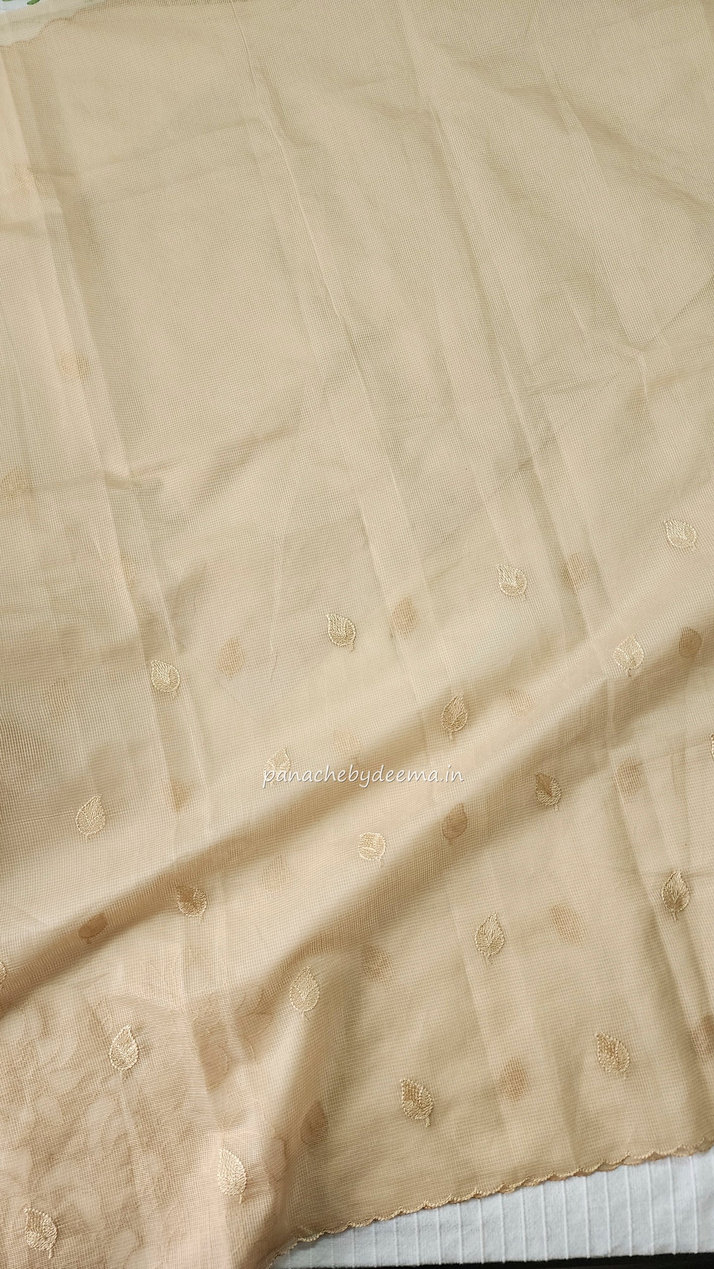 Kota applique saree with scalloped borders | Sand| KAP4