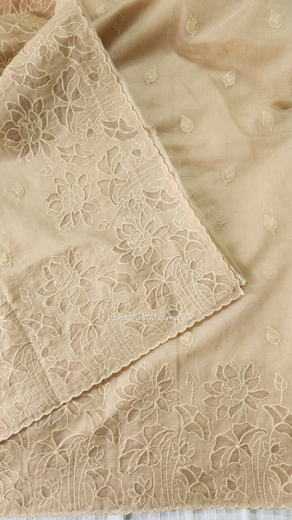 Kota applique saree with scalloped borders | Sand| KAP4