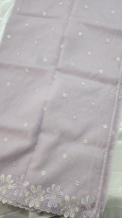 Kota saree with embroidery scalloped border and crochet lace edges| Light lavender |KT4