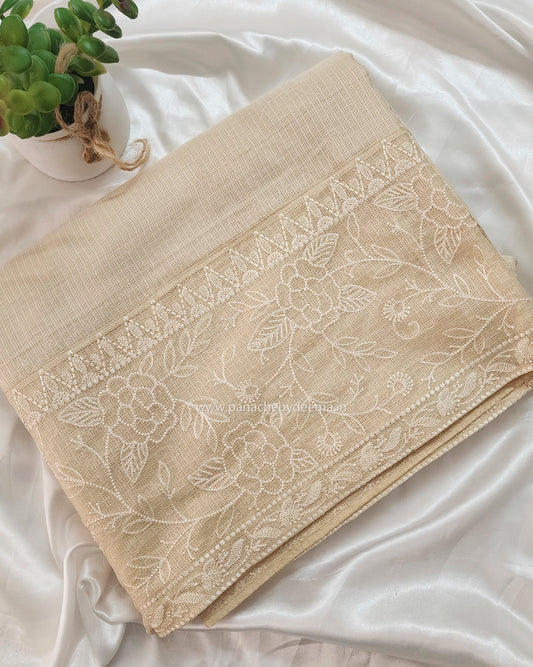 Silky Kota saree with embroidery | Cream | KAP8