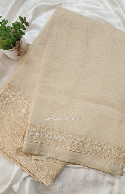Silky Kota saree with embroidery | Cream | KAP8