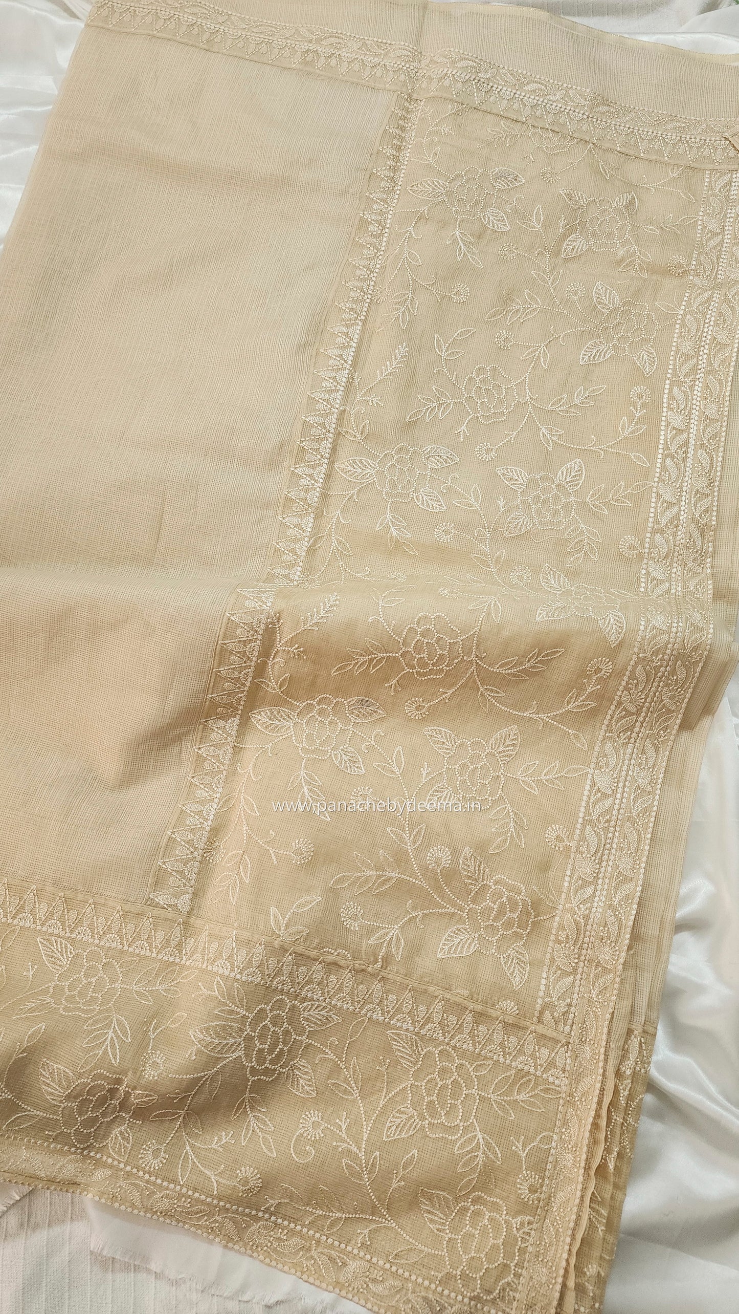 Silky Kota saree with embroidery | Cream | KAP8
