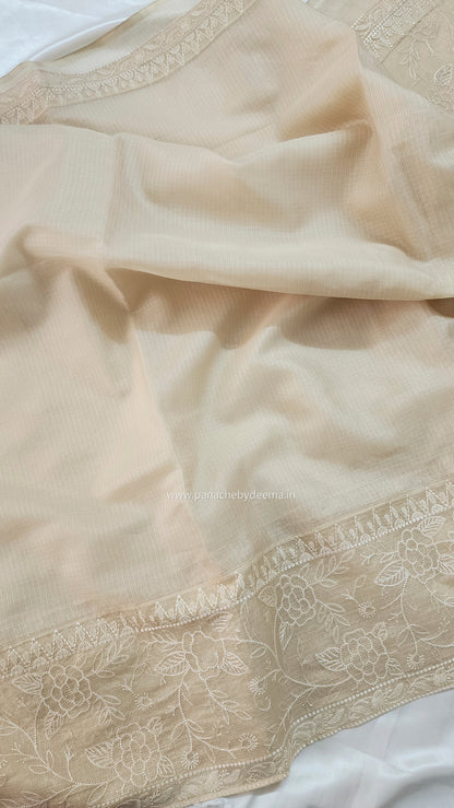 Silky Kota saree with embroidery | Cream | KAP8