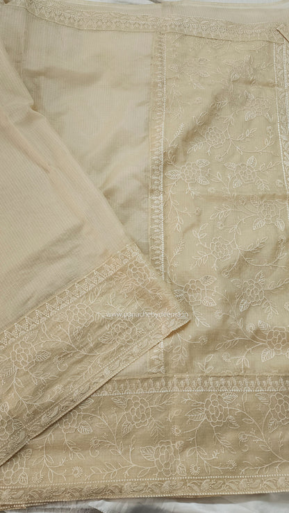 Silky Kota saree with embroidery | Cream | KAP8