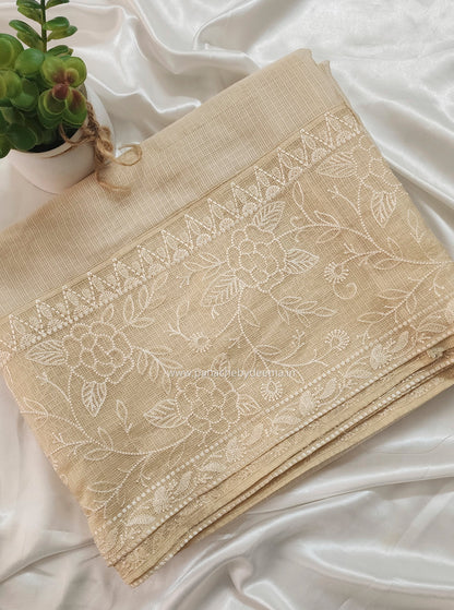 Silky Kota saree with embroidery | Cream | KAP8