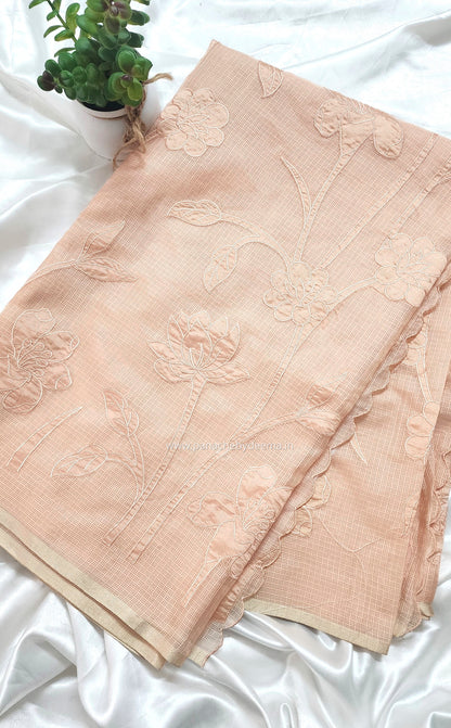Silky Kota saree with tissue applique | Peach| KAP9