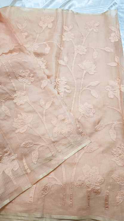 Silky Kota saree with tissue applique | Peach| KAP9