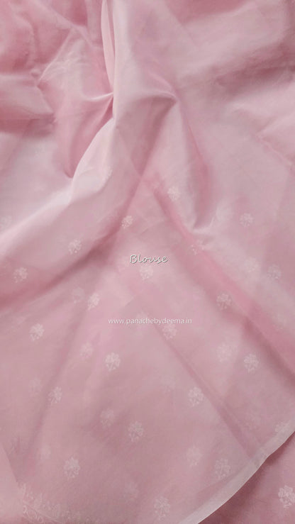 Organza saree with embroidery and lace edges | Baby pink | JH01