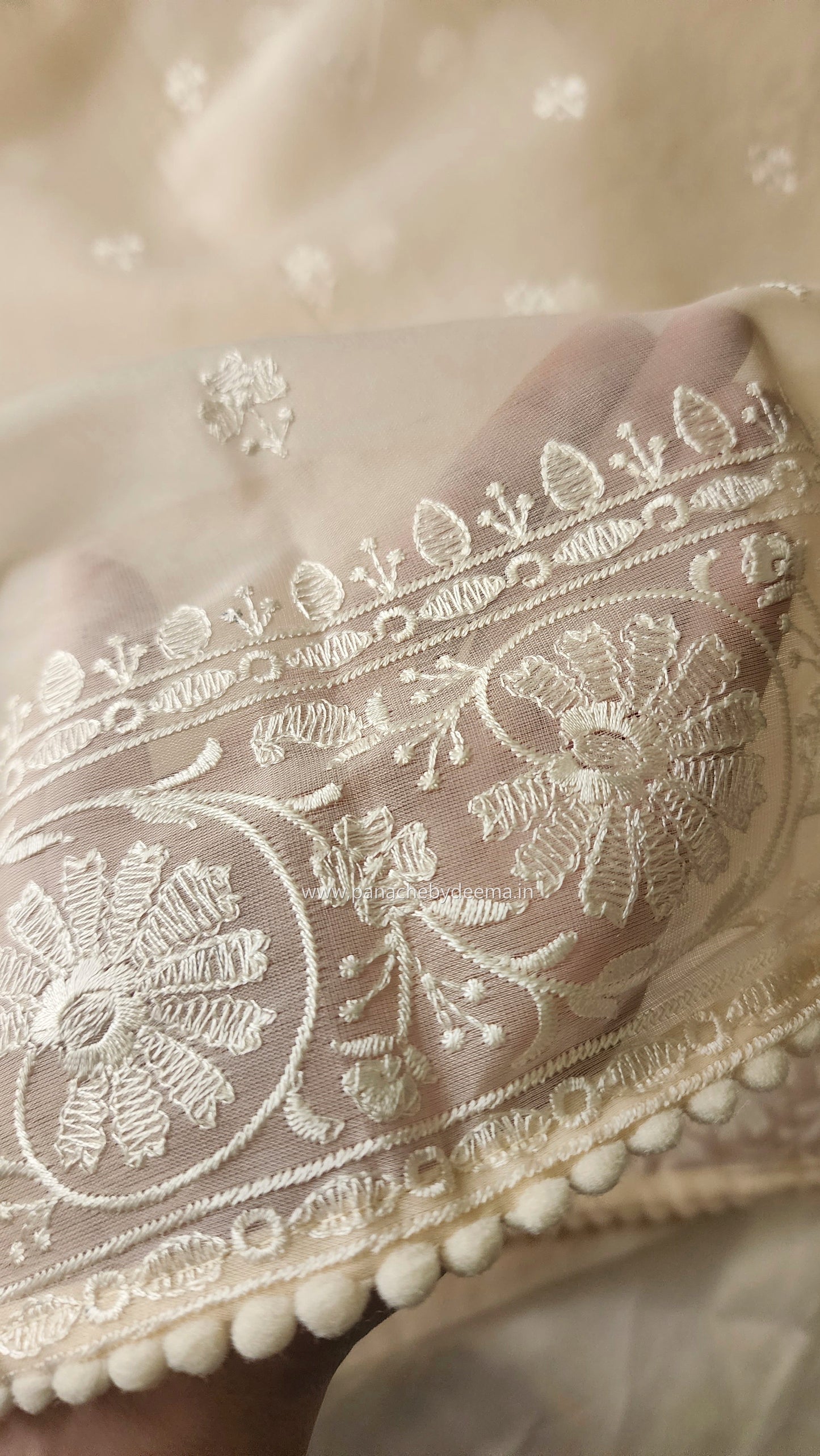 Organza saree with embroidery and lace edges | Cream| JH02