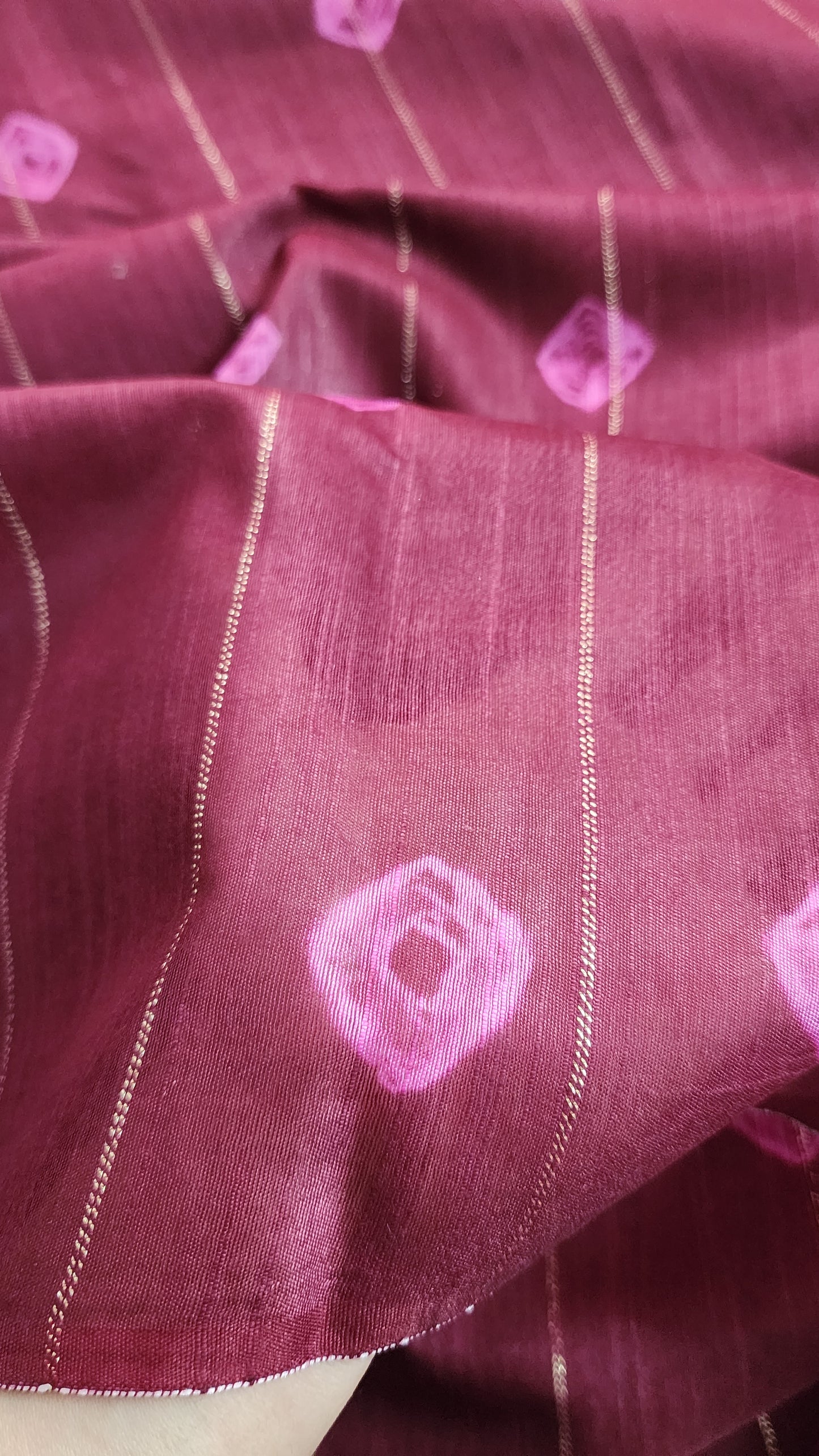 Semi tussar saree with contrast borders | Maroon with pink border | PA120