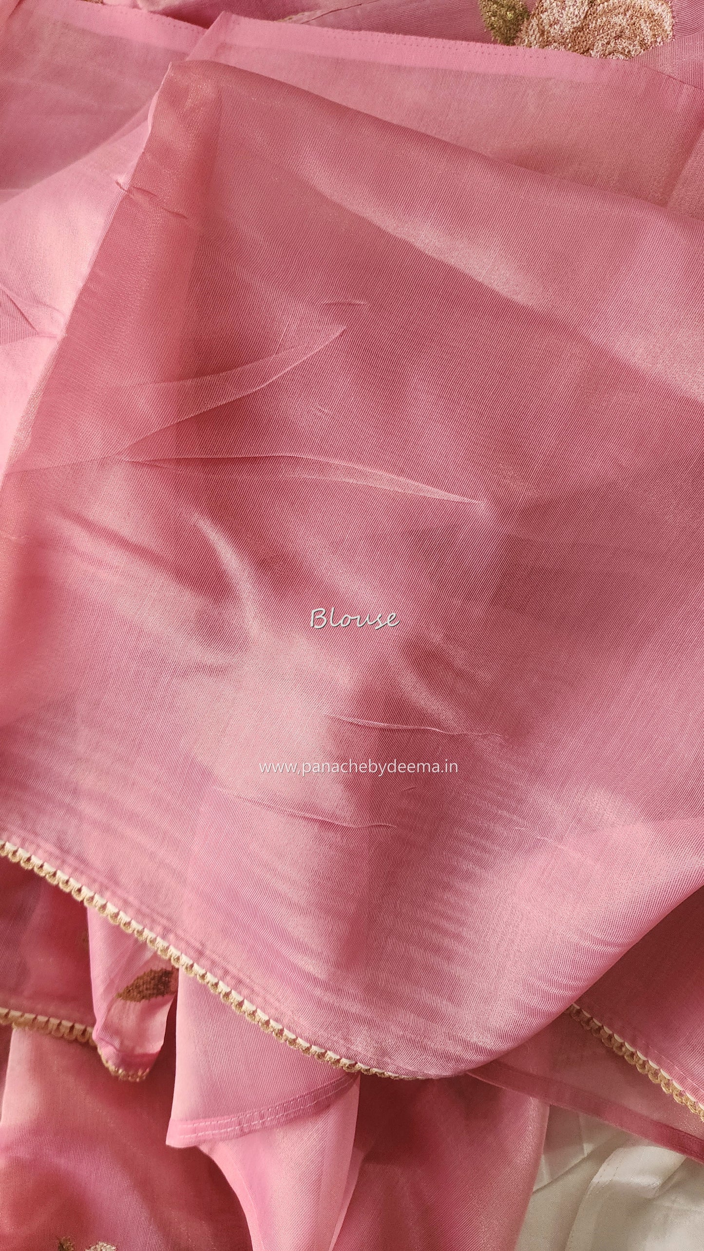 Linen tissue saree with cross stitch embroidery and lace edges | Pink | LCR1