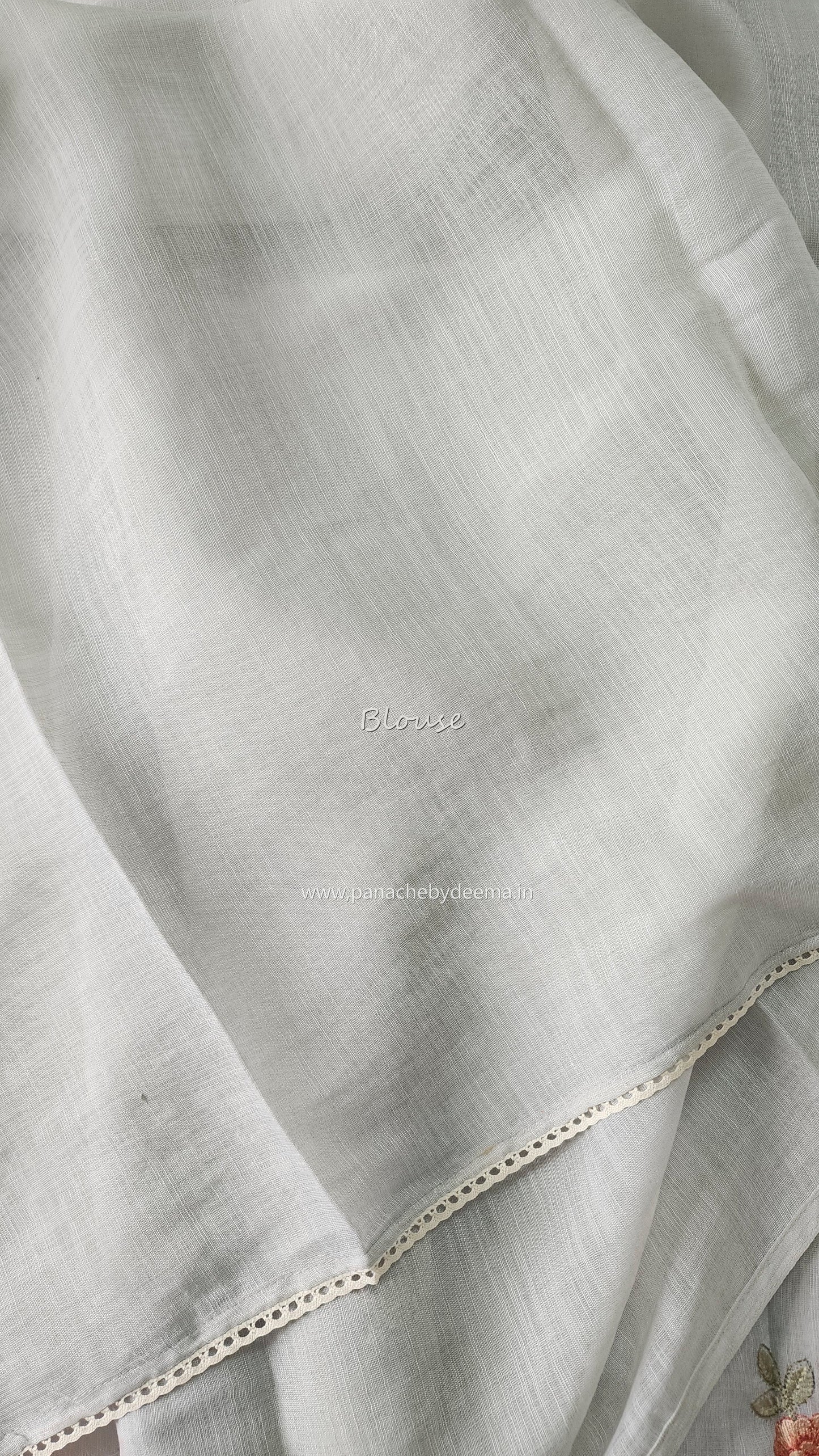 Linen saree with embroidery and lace edges | Powder blue| LK7