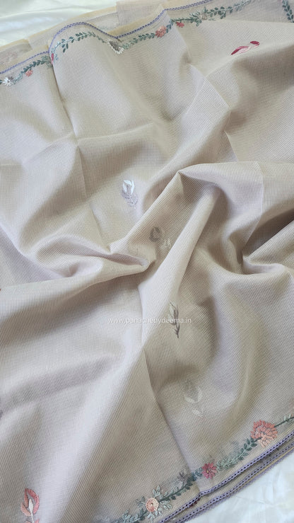 Linen kota saree with hand embroidery and lace edges | Violet | LK3