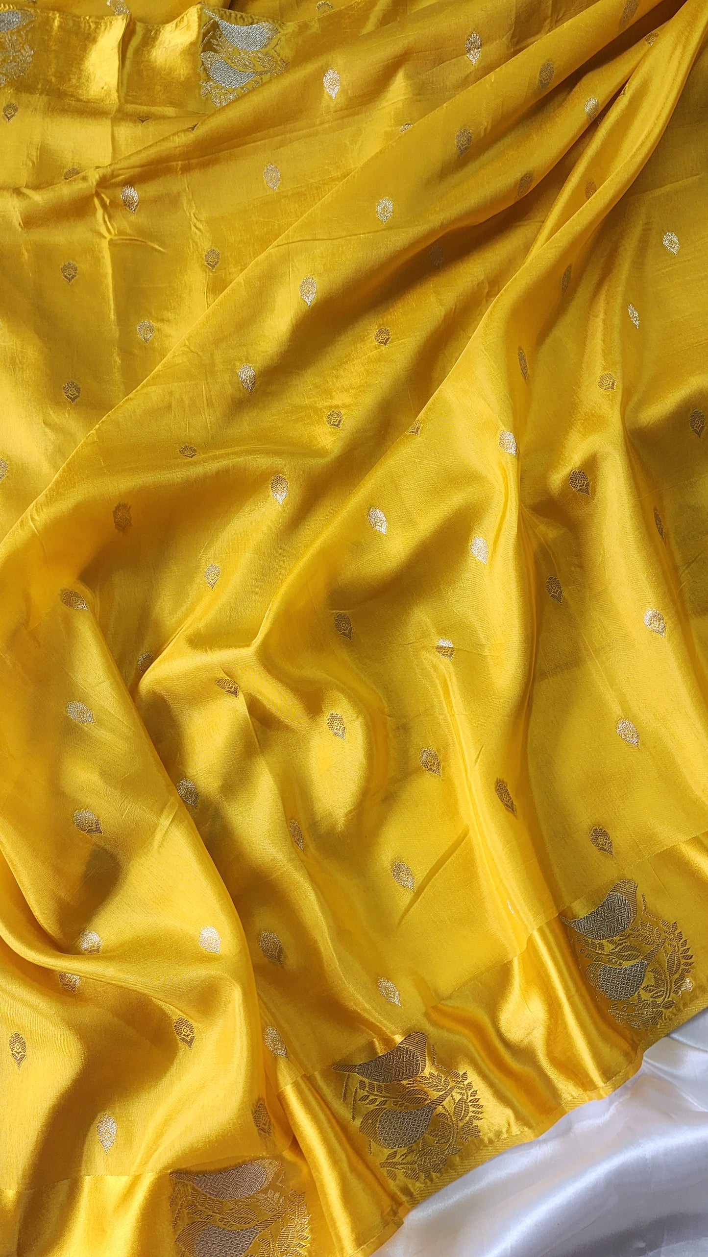 Semi raw mango silk saree with satin borders | Yellow | RM2