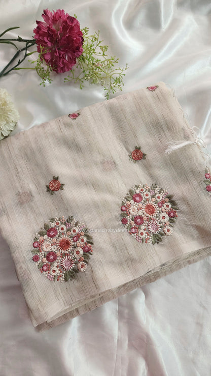 Kota saree with beautiful embroidery| Light Cream| KO1