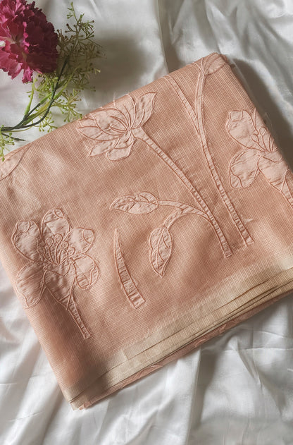 Silky Kota saree with tissue applique | Peach| KAP9