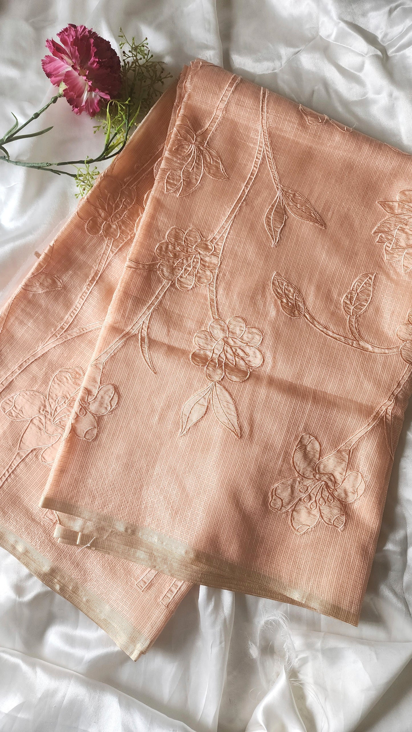 Silky Kota saree with tissue applique | Peach| KAP9