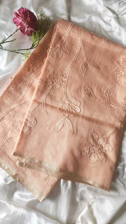 Silky Kota saree with tissue applique | Peach| KAP9