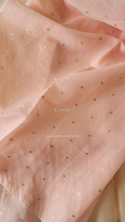 Silky Kota saree with tissue applique | Peach| KAP9