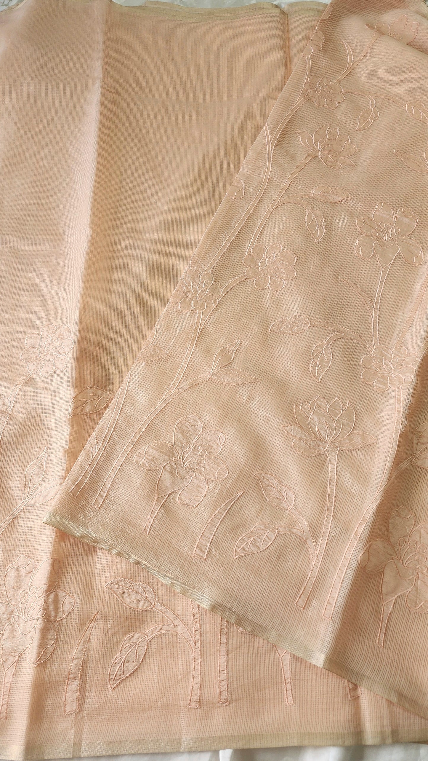 Silky Kota saree with tissue applique | Peach| KAP9