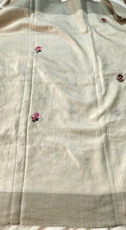 Semi tussar with hand embroidery | Off- white | HE2