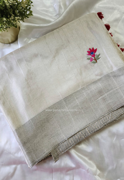 Semi tussar with hand embroidery | Off- white | HE2