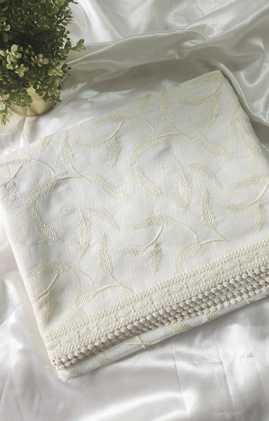 Milky White silky Kota saree with embroidery  |Milky White| WK1