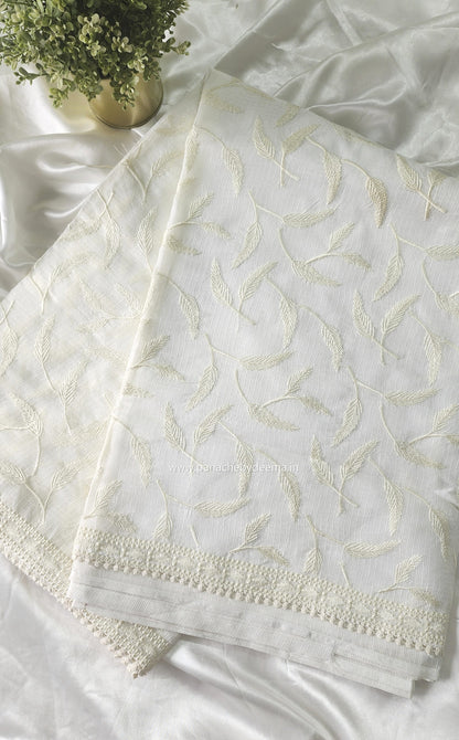 Milky White silky Kota saree with embroidery  |Milky White| WK1