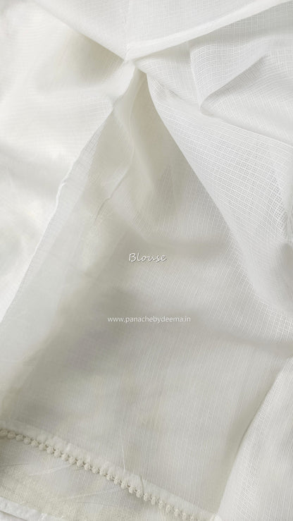 Milky White silky Kota saree with embroidery  |Milky White| WK1