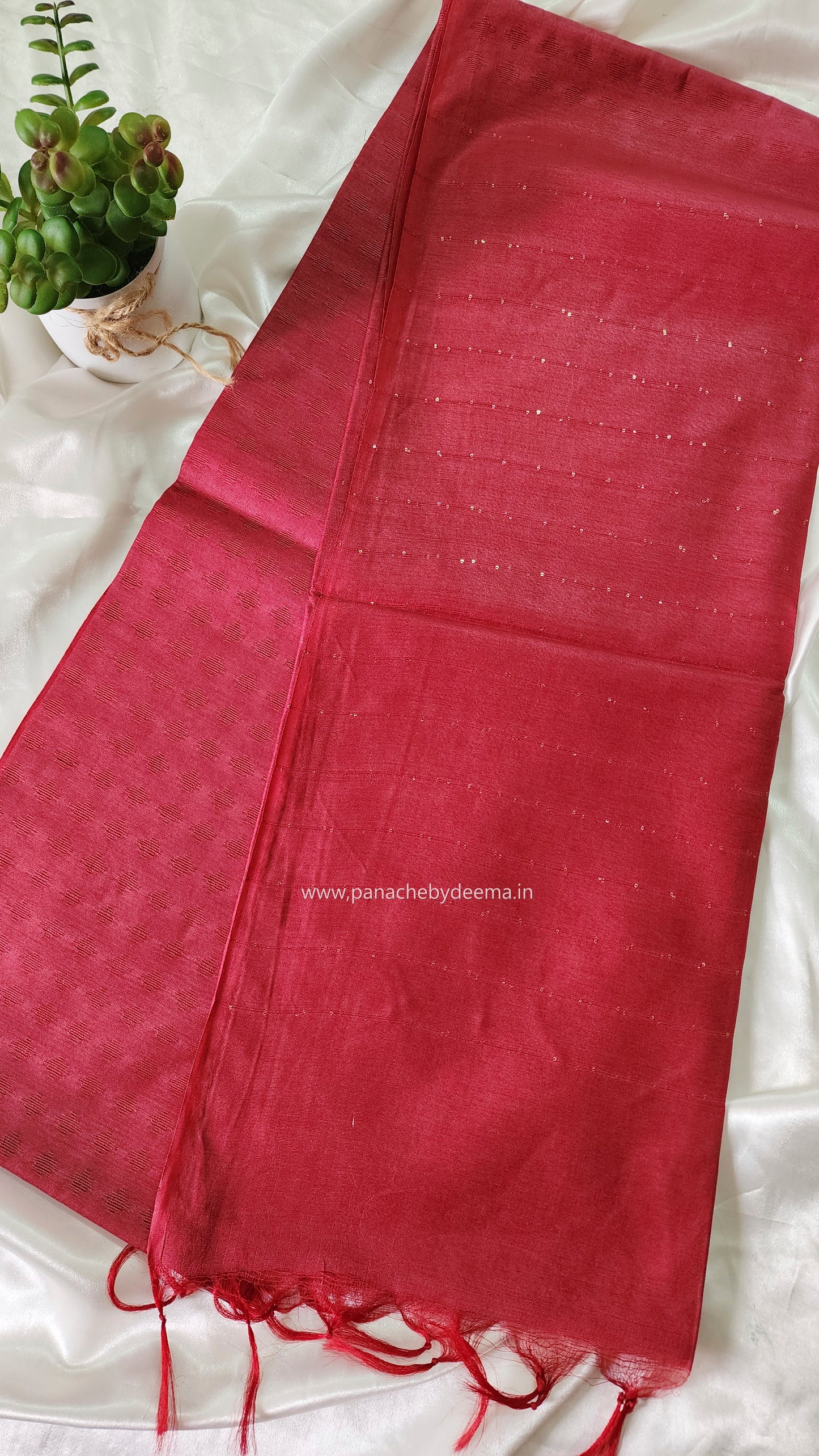 Semi tussar saree with weaving pattern and sequinned pallu | Pinkish Red | S102