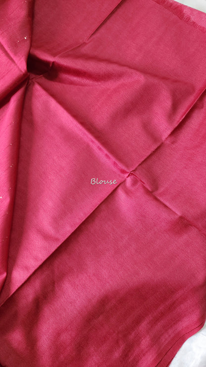 Semi tussar saree with weaving pattern and sequinned pallu | Pinkish Red | S102
