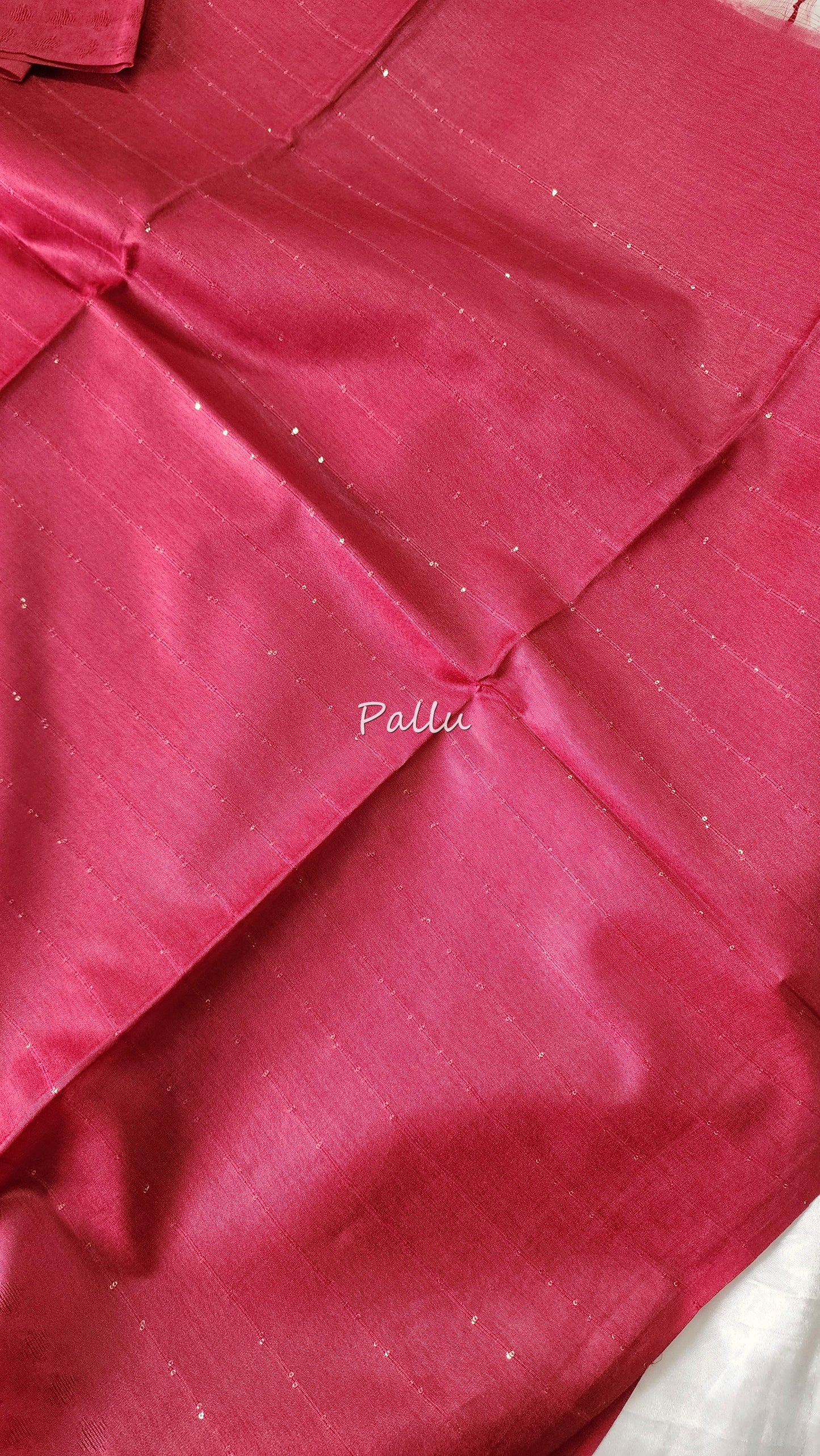 Semi tussar saree with weaving pattern and sequinned pallu | Pinkish Red | S102