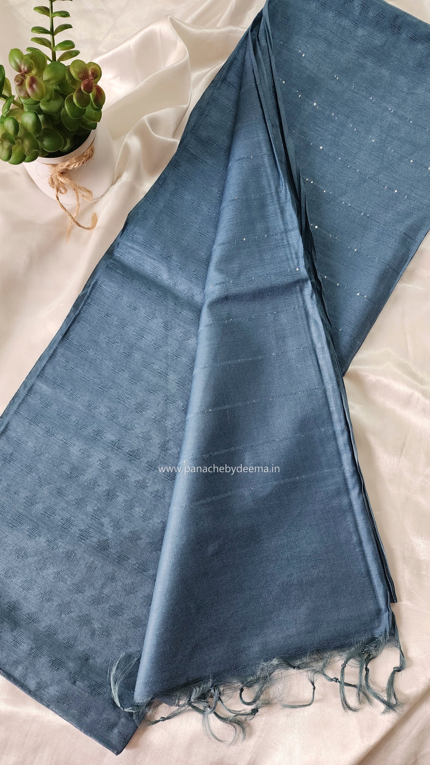 Semi tussar saree with weaving pattern and sequinned pallu |Slate Blue | S103