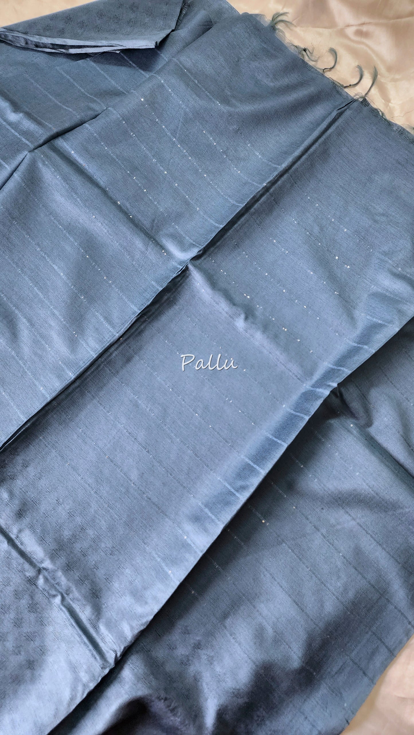 Semi tussar saree with weaving pattern and sequinned pallu |Slate Blue | S103