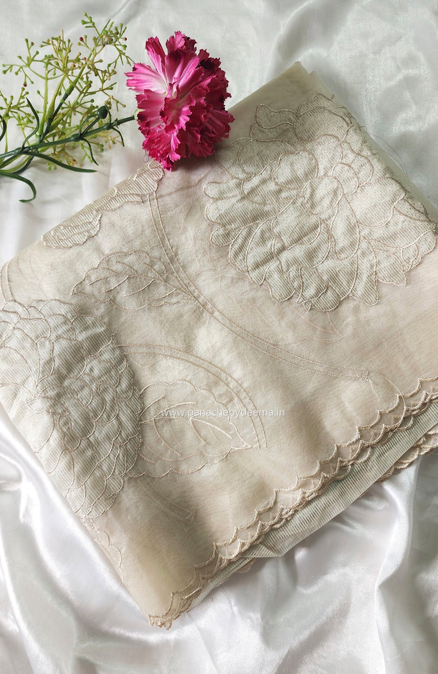 Organza saree with tissue applique work and embroidery |Ivory| TSA1