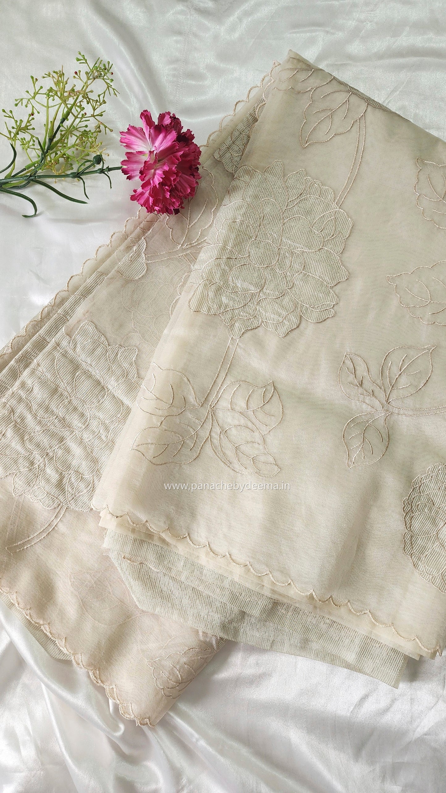 Organza saree with tissue applique work and embroidery |Ivory| TSA1