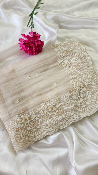 Tissue Organza saree with 3D applique work and embroidery |Champaigne gold | GL8