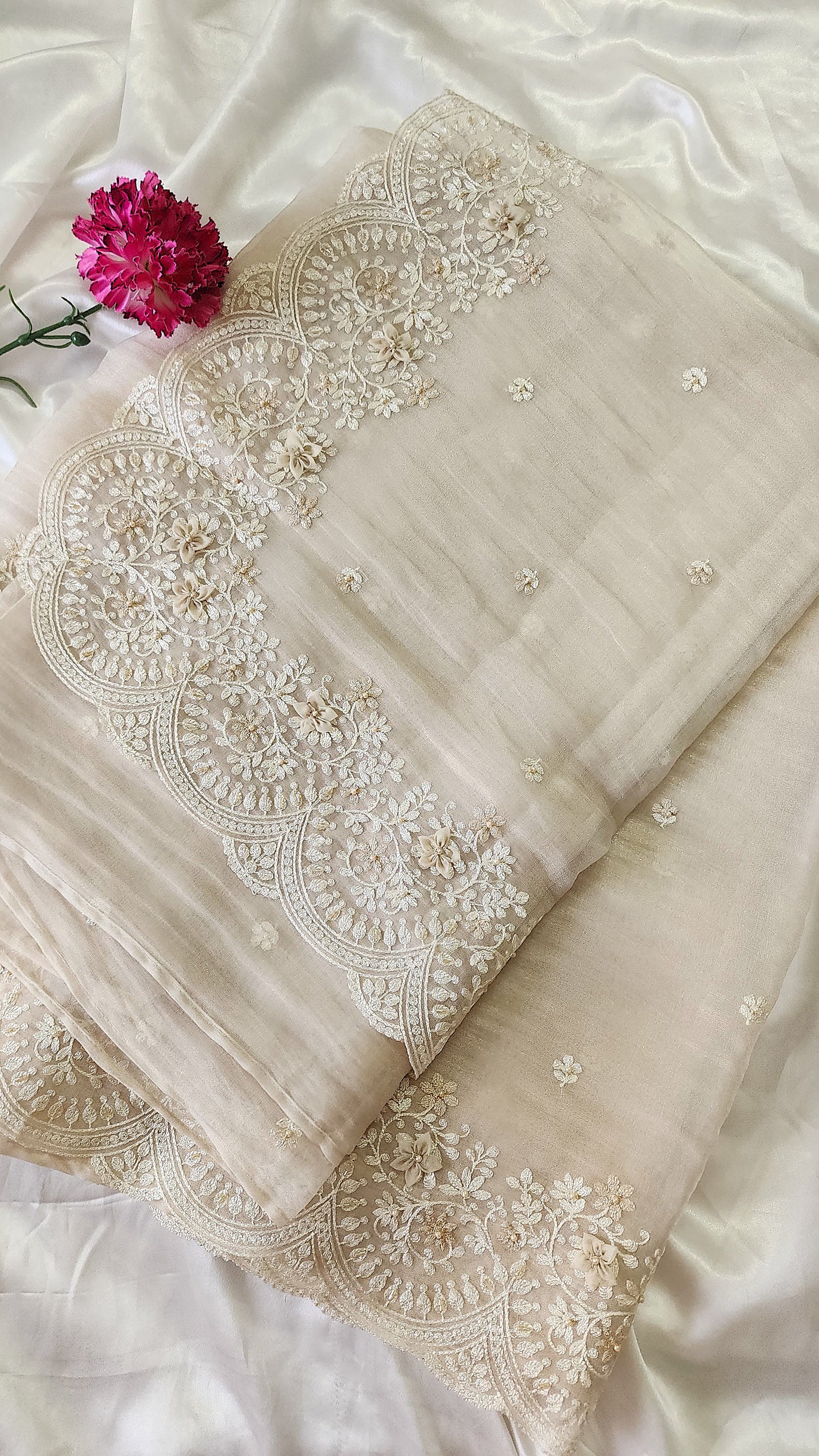 Tissue Organza saree with 3D applique work and embroidery |Champaigne gold | GL8