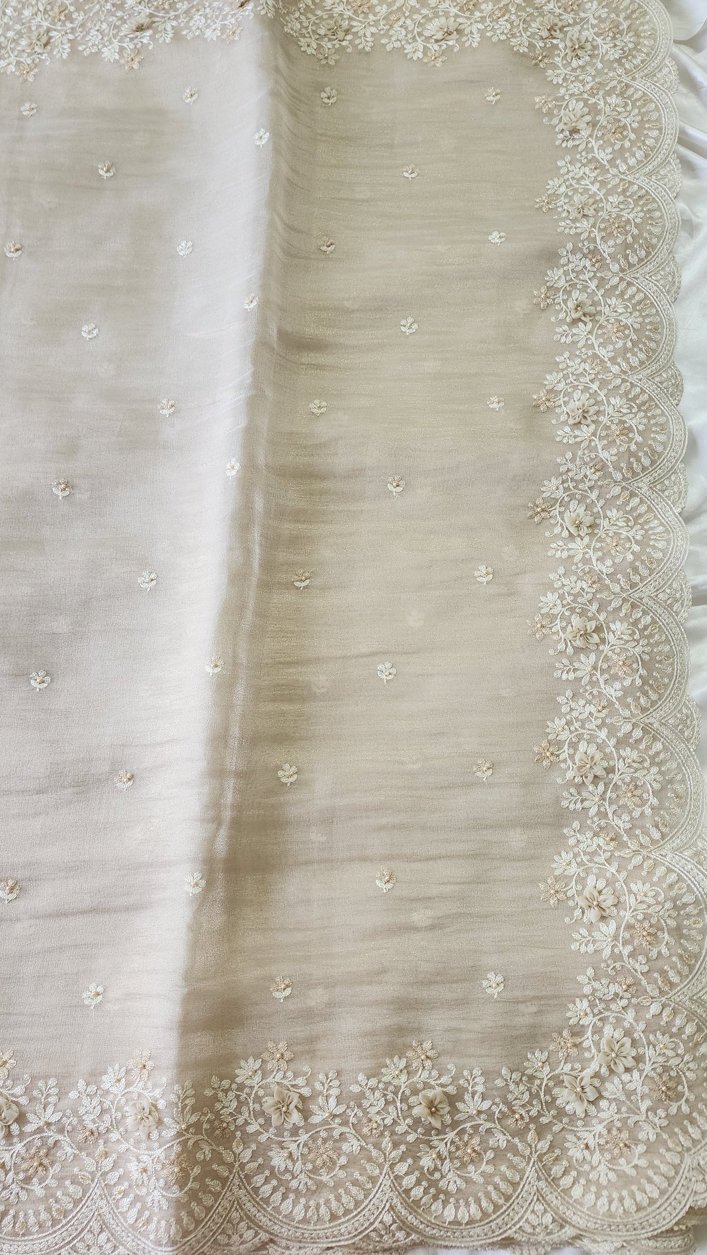 Tissue Organza saree with 3D applique work and embroidery |Champaigne gold | GL8