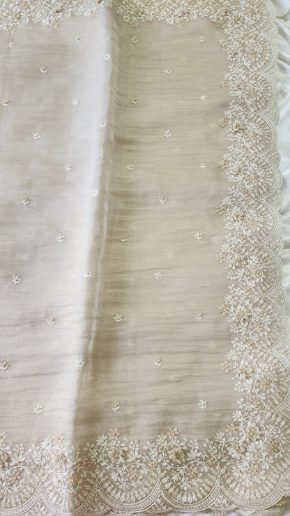 Tissue Organza saree with 3D applique work and embroidery |Champaigne gold | GL8